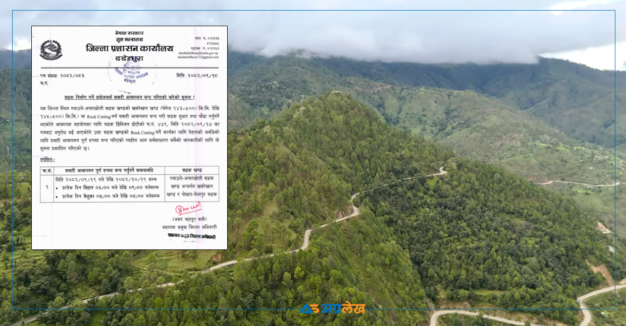 सुदूर पहाडका तीन जिल्ला जोड्ने सडक एक महिनासम्म दैनिक ६ घण्टा बन्द रहने